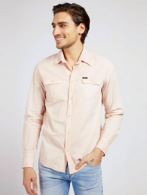 Camisas Guess Slim Fit Hombre Rosas | SE-602475