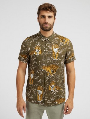 Camisas Guess Tigers Print Hombre Marrom | SE-906380