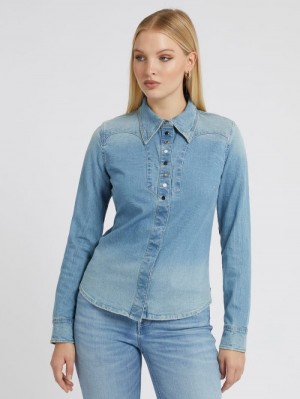 Camisas Guess Western Style Mujer Azules | SE-239829