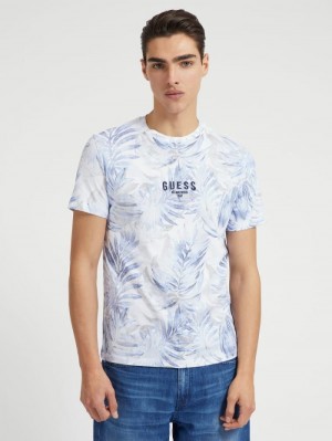 Camiseta Guess All Over Foliage Print Hombre Azules | SE-676984