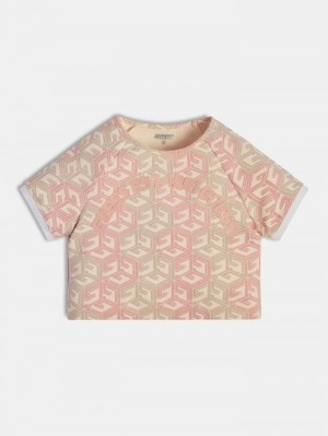 Camiseta Guess All Over Print Crop Niños Rosas | SE-630486