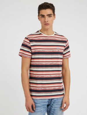 Camiseta Guess All Over Striped Hombre Rojos | SE-974557