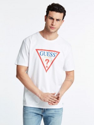 Camiseta Guess Barcelona Logo Hombre Blancos | SE-306797