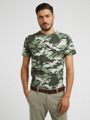 Camiseta Guess Camouflage Print Hombre Verdes | SE-582573