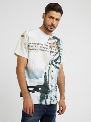 Camiseta Guess Corto Maltese Print Hombre Blancos | SE-265993