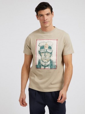 Camiseta Guess Corto Maltese Print Hombre Beige | SE-992529