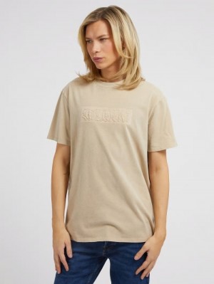 Camiseta Guess Debossed Printed Logo Hombre Creme | SE-476976