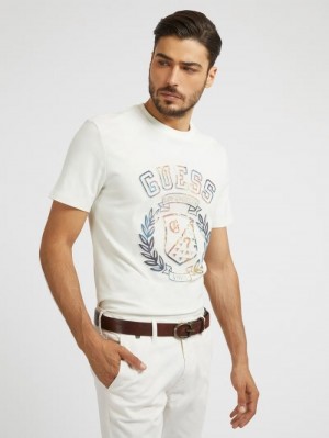 Camiseta Guess Embossed Front Logo Hombre Blancos | SE-725897