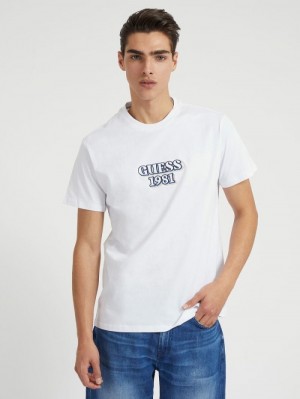 Camiseta Guess Embroidered Logo Hombre Blancos | SE-885727