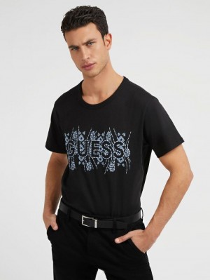 Camiseta Guess Embroidered Logo Hombre Negros | SE-235104