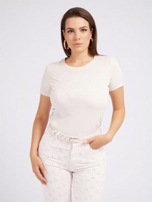 Camiseta Guess Embroidered Logo Mujer Rosas | SE-557899