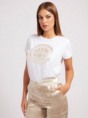 Camiseta Guess Foil Print Mujer Blancos | SE-559631