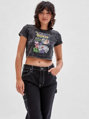 Camiseta Guess Front Batman Print Crop Mujer Negros | SE-105458