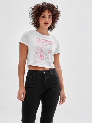 Camiseta Guess Front Betty Boop Print Crop Mujer Beige | SE-170885