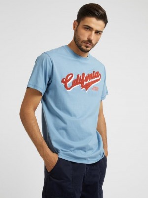 Camiseta Guess Front Embroidery Hombre Azules | SE-801094