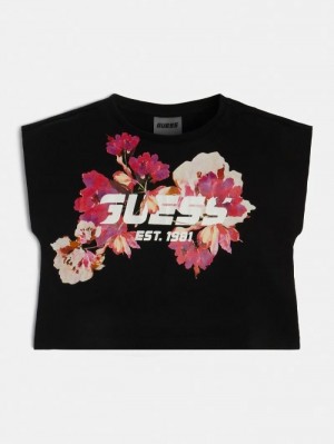 Camiseta Guess Front Logo Crop Niños Negros | SE-082582