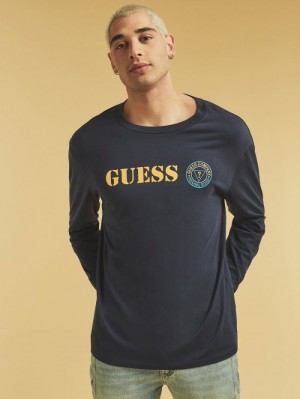 Camiseta Guess Front Logo Hombre Azules | SE-398145