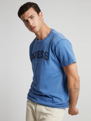 Camiseta Guess Front Logo Hombre Azules | SE-664364