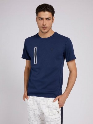 Camiseta Guess Front Logo Hombre Azules | SE-565516