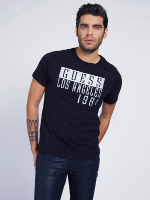 Camiseta Guess Front Logo Hombre Negros | SE-979909