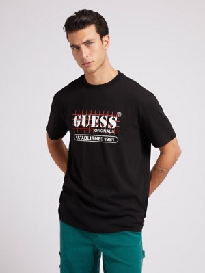 Camiseta Guess Front Logo Hombre Negros | SE-717677