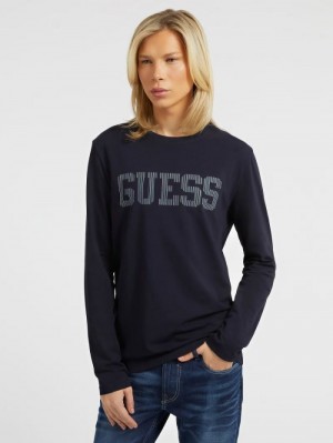 Camiseta Guess Front Logo Long Sleeves Hombre Azules | SE-499841