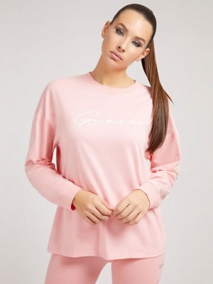 Camiseta Guess Front Logo Long Sleeves Mujer Rosas Claro | SE-352881