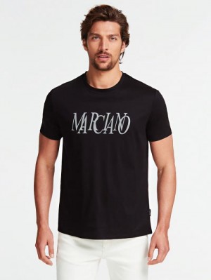 Camiseta Guess Front Logo Marciano Hombre Negros | SE-228520