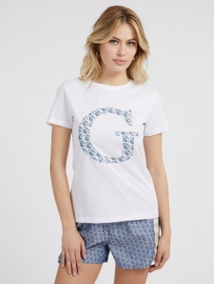 Camiseta Guess Front Logo Mujer Blancos | SE-153322