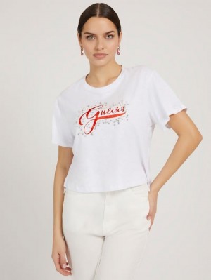 Camiseta Guess Front Logo Mujer Blancos | SE-221090