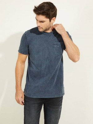 Camiseta Guess Front Pocket Hombre Azules | SE-590779