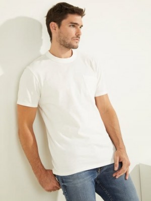 Camiseta Guess Front Pocket Hombre Blancos | SE-730496