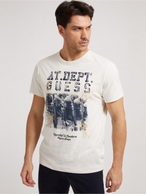 Camiseta Guess Front Print Hombre Beige | SE-322326