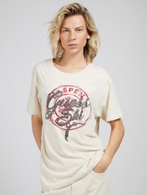 Camiseta Guess Front Print Hombre Beige | SE-306938