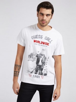 Camiseta Guess Front Print Hombre Blancos | SE-344167