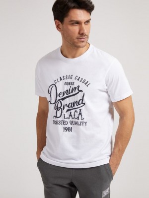 Camiseta Guess Front Print Hombre Blancos | SE-594602