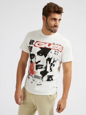 Camiseta Guess Front Print Hombre Blancos | SE-732411