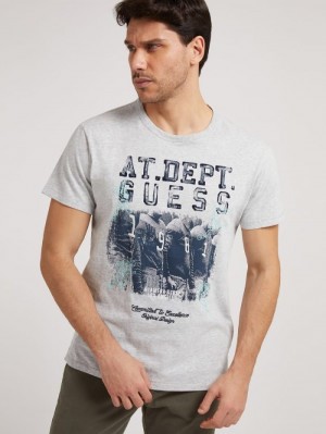 Camiseta Guess Front Print Hombre Grises | SE-429792