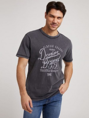 Camiseta Guess Front Print Hombre Negros | SE-129825