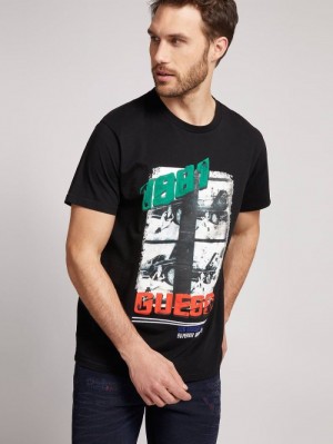 Camiseta Guess Front Print Hombre Negros | SE-871653