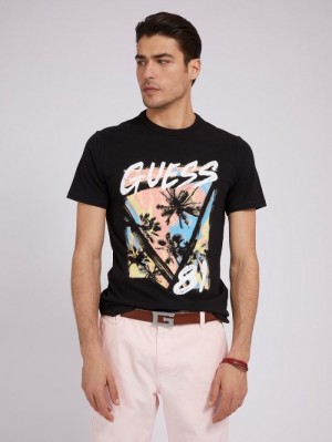 Camiseta Guess Front Print Hombre Negros | SE-721670