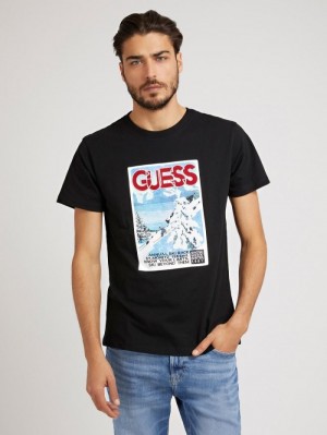 Camiseta Guess Front Print Hombre Negros | SE-668751