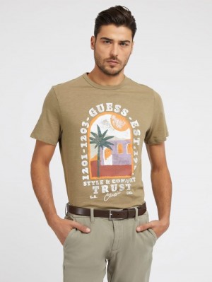 Camiseta Guess Front Print Hombre Verdes | SE-424024