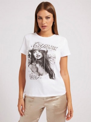 Camiseta Guess Front Print Mujer Blancos | SE-610602