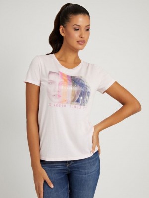 Camiseta Guess Front Print Mujer Rosas | SE-540181