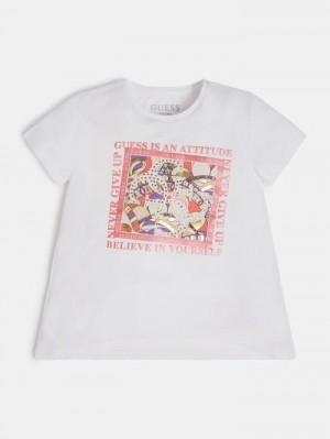 Camiseta Guess Front Print Niños Blancos | SE-624182