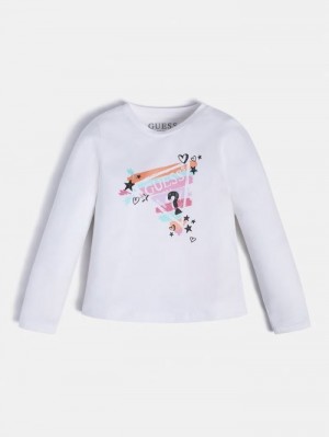 Camiseta Guess Front Triangle Logo Niños Blancos | SE-930639