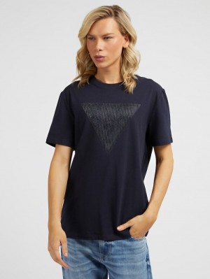 Camiseta Guess Front Triangle Logo Print Hombre Azules | SE-036729