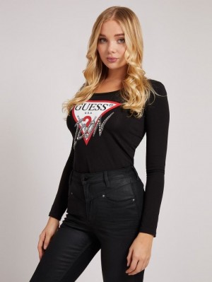 Camiseta Guess Icon Logo Mujer Negros | SE-857331