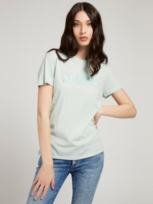 Camiseta Guess Logo Front Mujer Verdes Claro | SE-133979